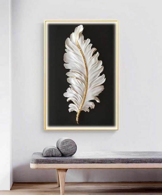 Gold Frame 80*120 Cm Feather White And Black Crytsall Porsalein Painting 